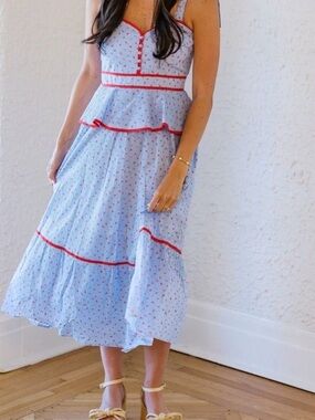 Entro Blue and White Stripe Floral Midi Dress